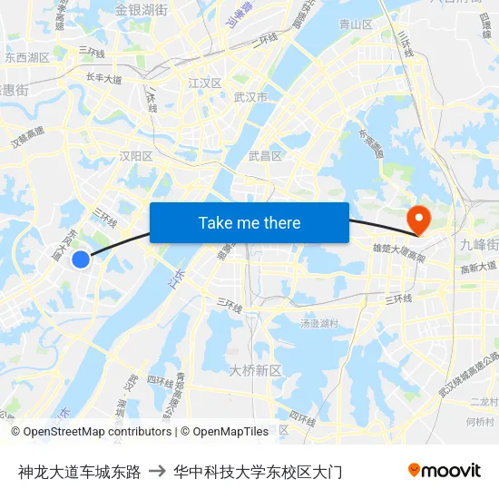 神龙大道车城东路 to 华中科技大学东校区大门 map