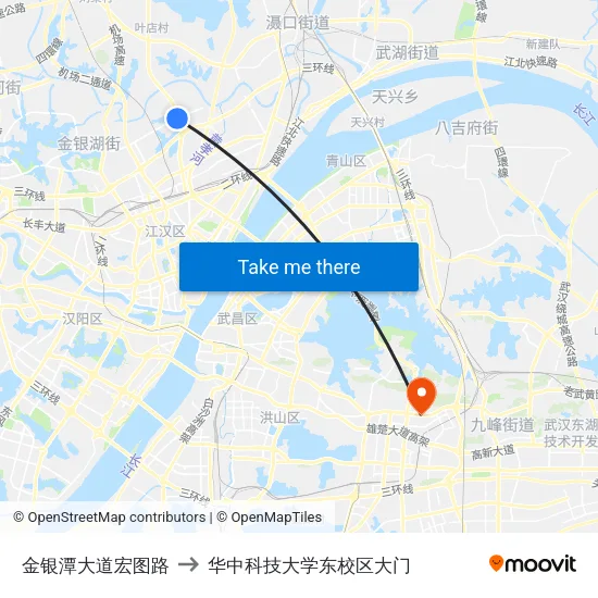 金银潭大道宏图路 to 华中科技大学东校区大门 map