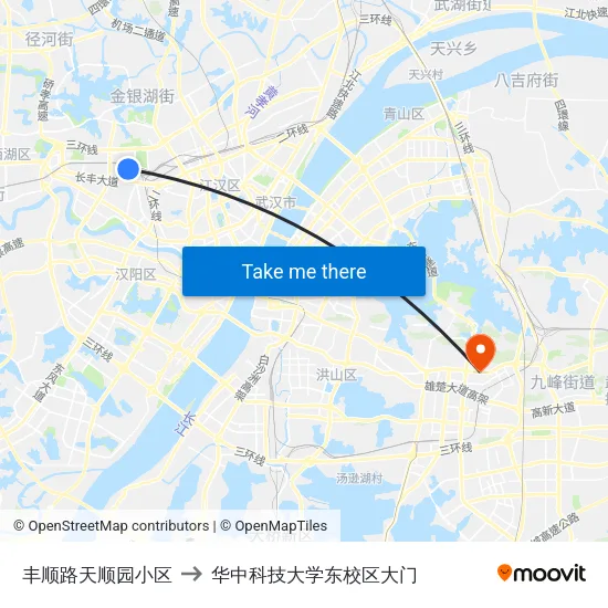 丰顺路天顺园小区 to 华中科技大学东校区大门 map
