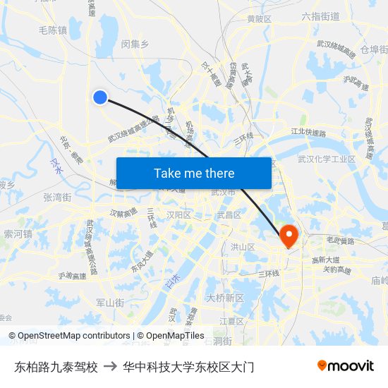 东柏路九泰驾校 to 华中科技大学东校区大门 map
