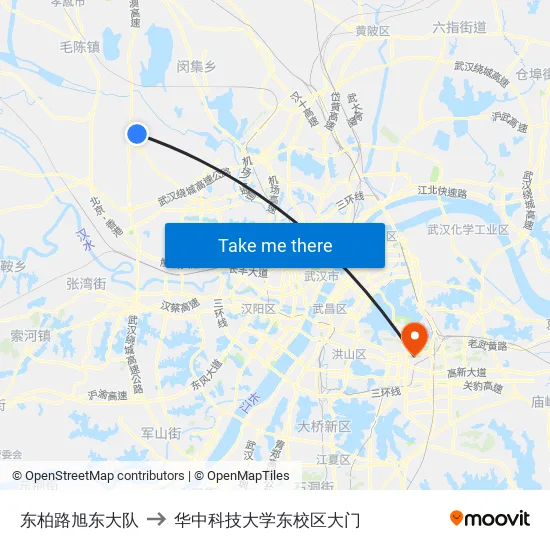 东柏路旭东大队 to 华中科技大学东校区大门 map