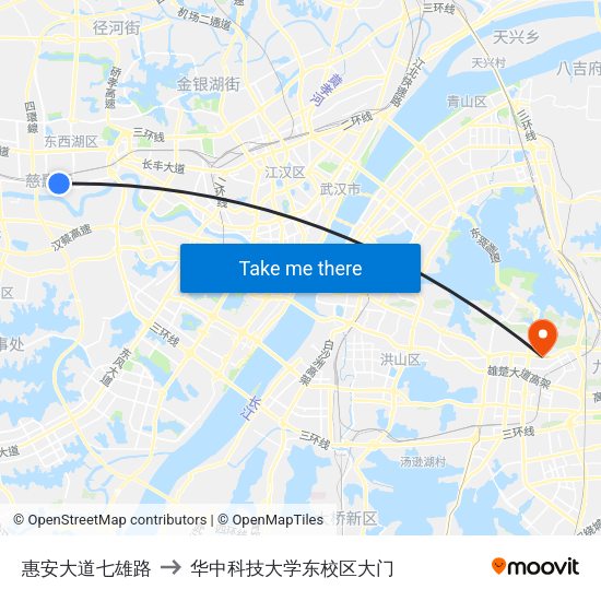 惠安大道七雄路 to 华中科技大学东校区大门 map