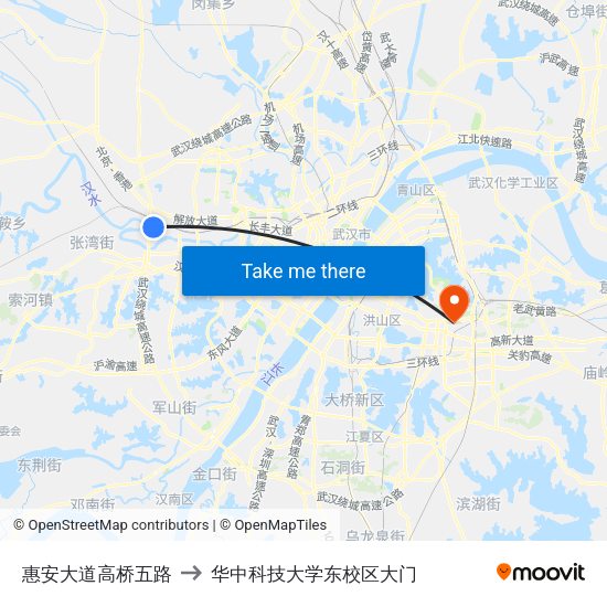 惠安大道高桥五路 to 华中科技大学东校区大门 map