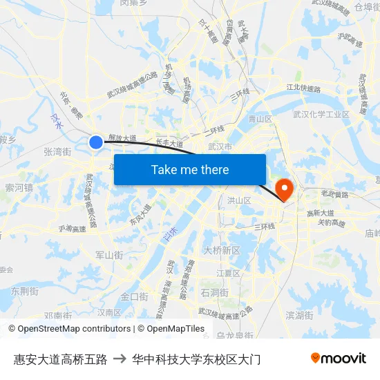 惠安大道高桥五路 to 华中科技大学东校区大门 map