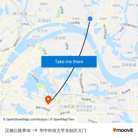 汉施公路界埠 to 华中科技大学东校区大门 map