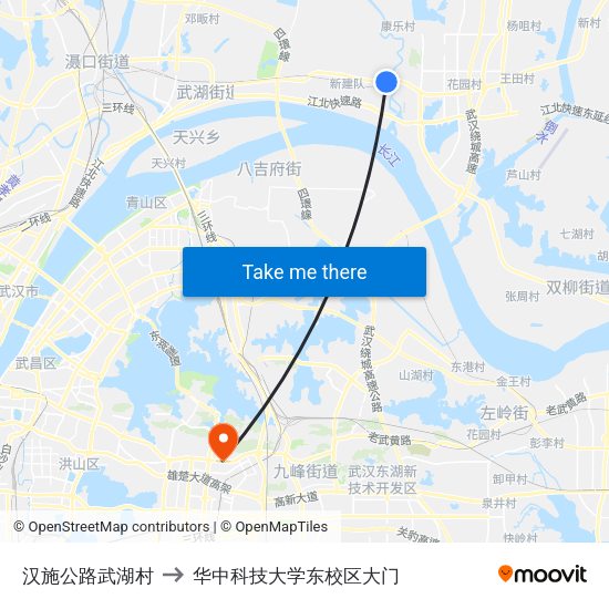 汉施公路武湖村 to 华中科技大学东校区大门 map