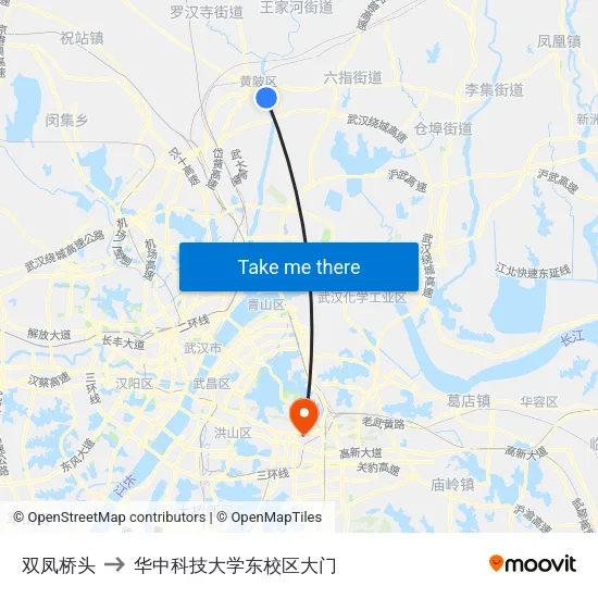 双凤桥头 to 华中科技大学东校区大门 map