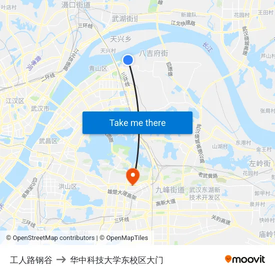 工人路钢谷 to 华中科技大学东校区大门 map