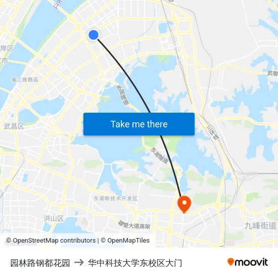 园林路钢都花园 to 华中科技大学东校区大门 map