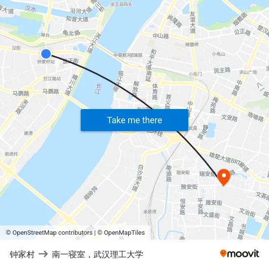 钟家村 to 南一寝室，武汉理工大学 map