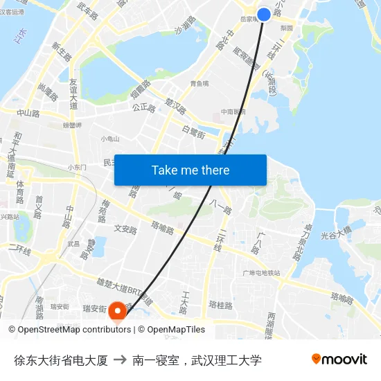 徐东大街省电大厦 to 南一寝室，武汉理工大学 map