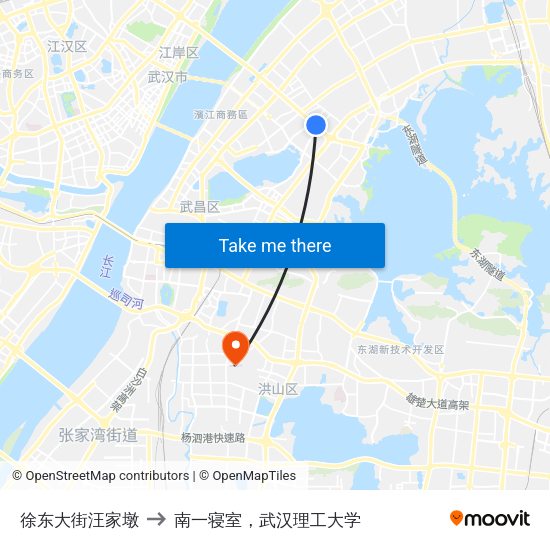 徐东大街汪家墩 to 南一寝室，武汉理工大学 map