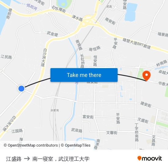 江盛路 to 南一寝室，武汉理工大学 map