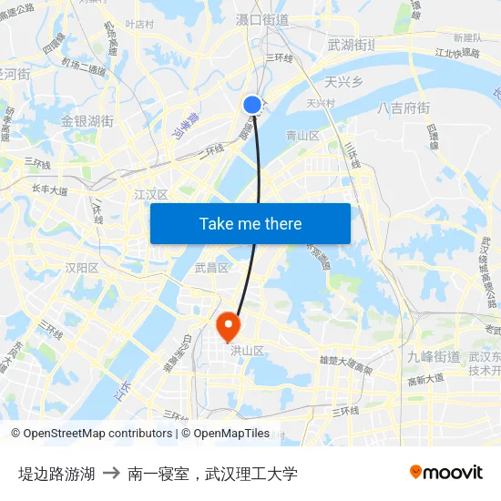 堤边路游湖 to 南一寝室，武汉理工大学 map