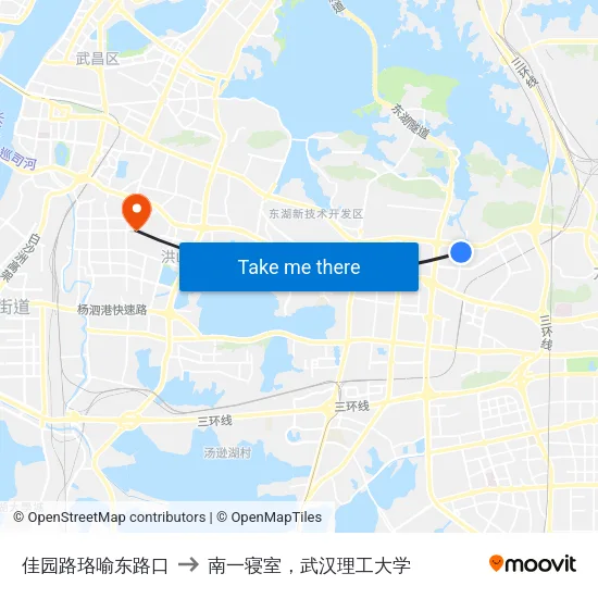 佳园路珞喻东路口 to 南一寝室，武汉理工大学 map
