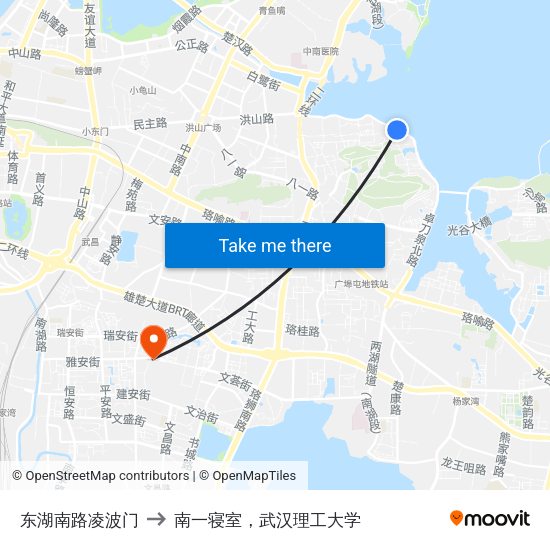 东湖南路凌波门 to 南一寝室，武汉理工大学 map