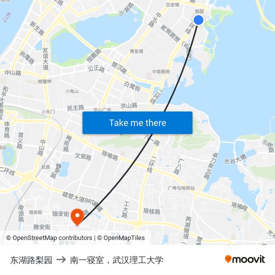 东湖路梨园 to 南一寝室，武汉理工大学 map