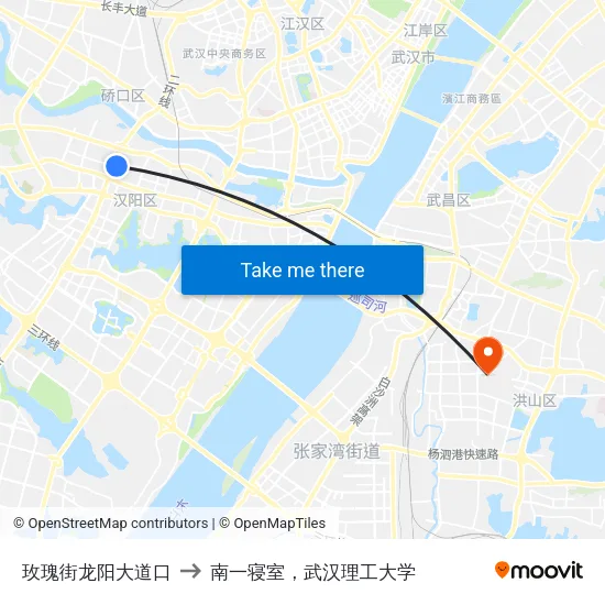 玫瑰街龙阳大道口 to 南一寝室，武汉理工大学 map