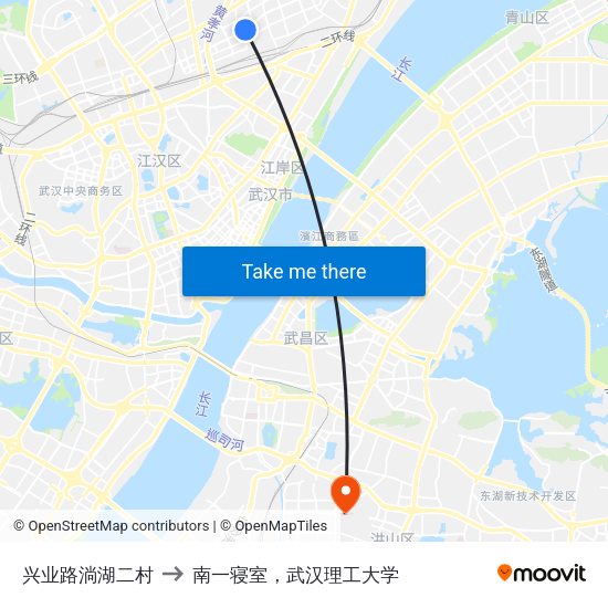 兴业路淌湖二村 to 南一寝室，武汉理工大学 map