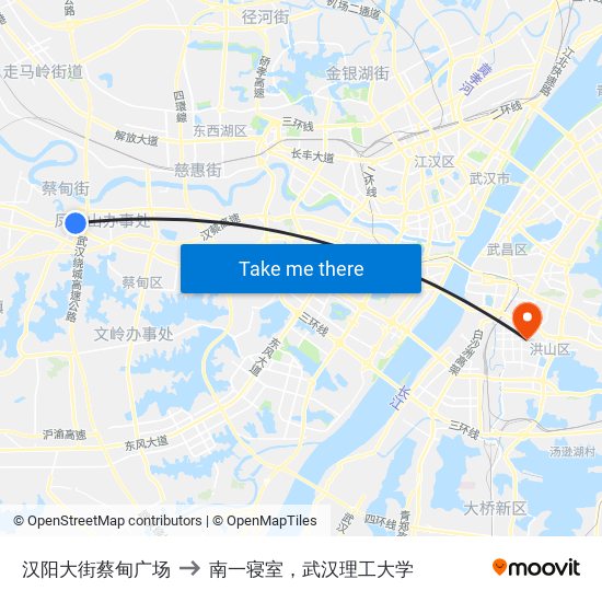 汉阳大街蔡甸广场 to 南一寝室，武汉理工大学 map