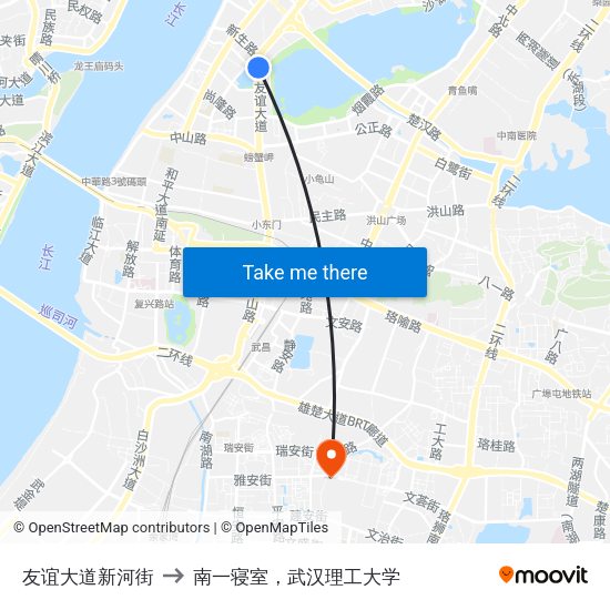 友谊大道新河街 to 南一寝室，武汉理工大学 map