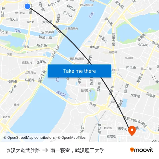 京汉大道武胜路 to 南一寝室，武汉理工大学 map