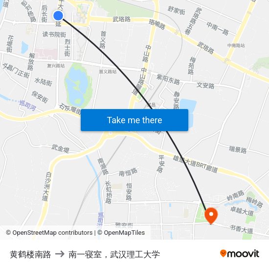 黄鹤楼南路 to 南一寝室，武汉理工大学 map