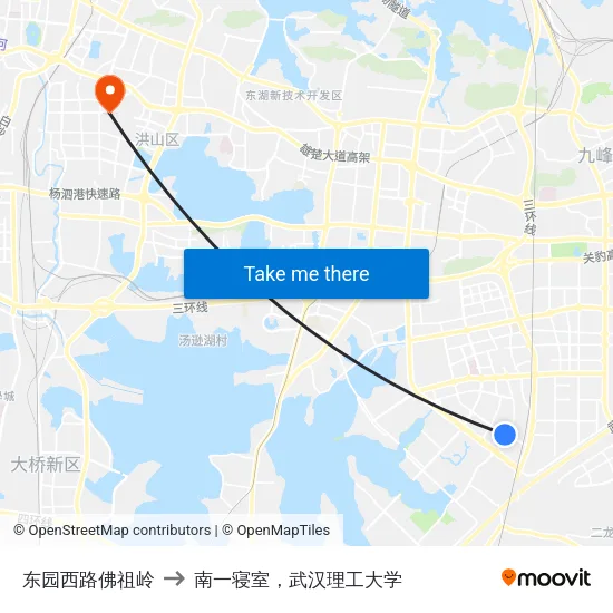 东园西路佛祖岭 to 南一寝室，武汉理工大学 map