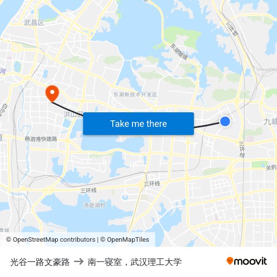 光谷一路文豪路 to 南一寝室，武汉理工大学 map