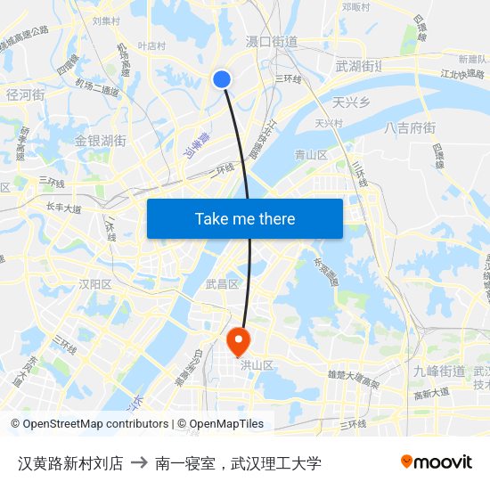 汉黄路新村刘店 to 南一寝室，武汉理工大学 map