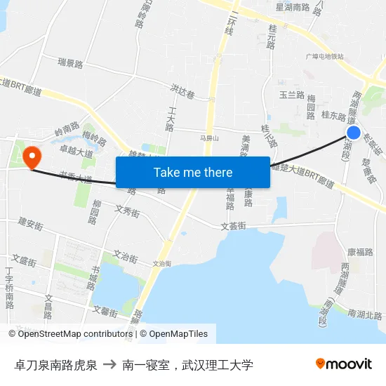 卓刀泉南路虎泉 to 南一寝室，武汉理工大学 map