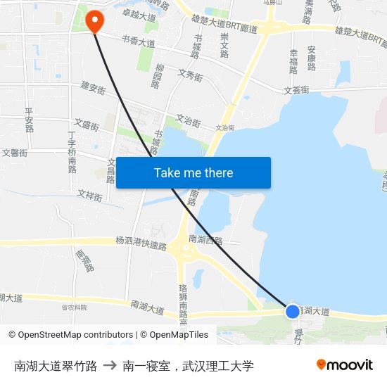 南湖大道翠竹路 to 南一寝室，武汉理工大学 map