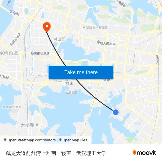藏龙大道前舒湾 to 南一寝室，武汉理工大学 map