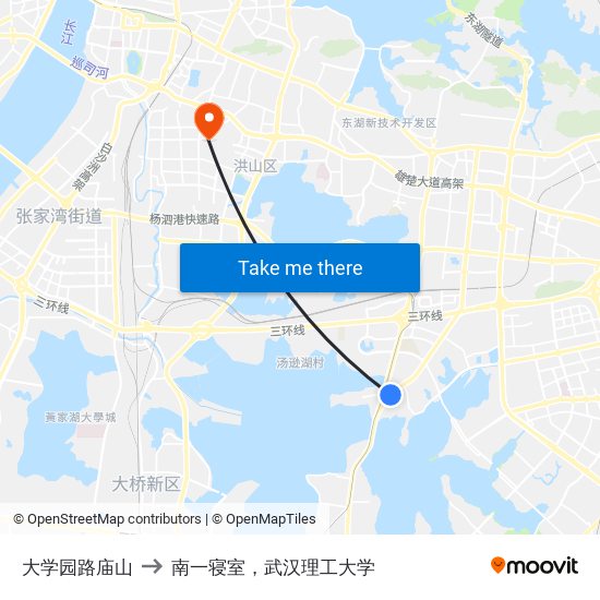 大学园路庙山 to 南一寝室，武汉理工大学 map