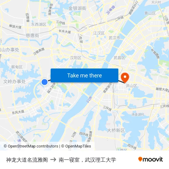 神龙大道名流雅阁 to 南一寝室，武汉理工大学 map