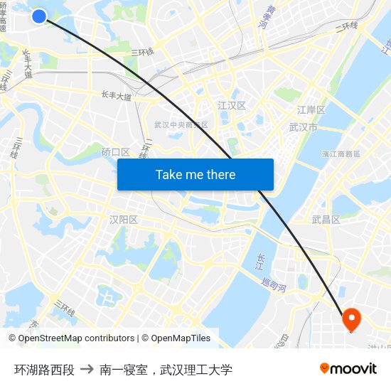 环湖路西段 to 南一寝室，武汉理工大学 map