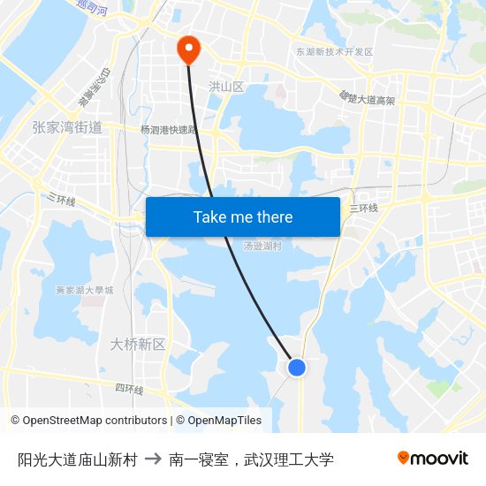 阳光大道庙山新村 to 南一寝室，武汉理工大学 map