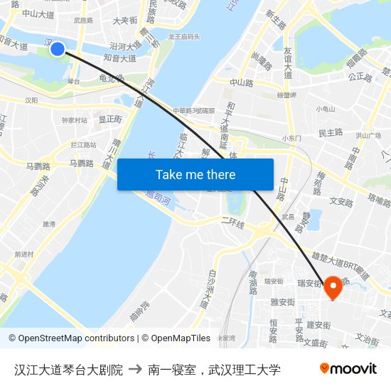 汉江大道琴台大剧院 to 南一寝室，武汉理工大学 map