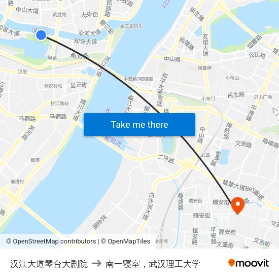 汉江大道琴台大剧院 to 南一寝室，武汉理工大学 map