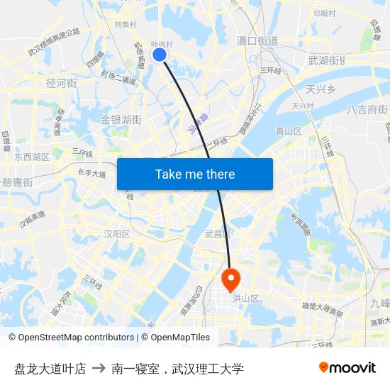 盘龙大道叶店 to 南一寝室，武汉理工大学 map