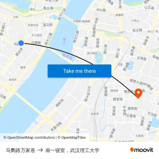 马鹦路万家巷 to 南一寝室，武汉理工大学 map