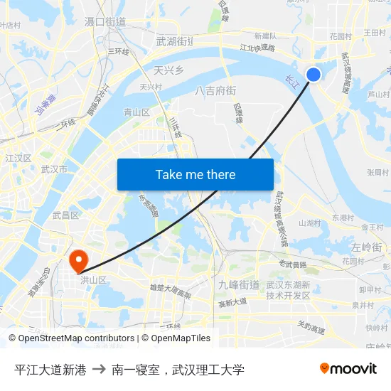 平江大道新港 to 南一寝室，武汉理工大学 map
