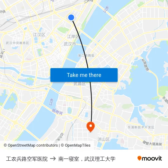 工农兵路空军医院 to 南一寝室，武汉理工大学 map