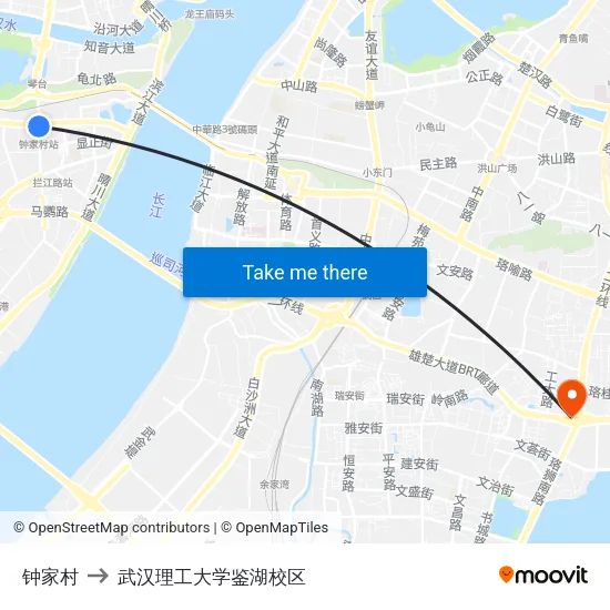 钟家村 to 武汉理工大学鉴湖校区 map