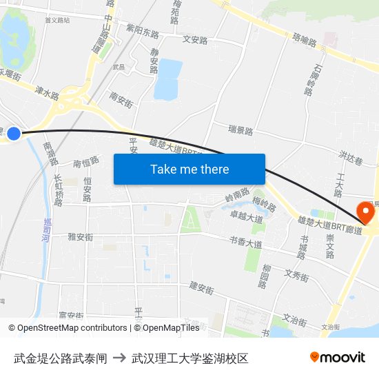 武金堤公路武泰闸 to 武汉理工大学鉴湖校区 map