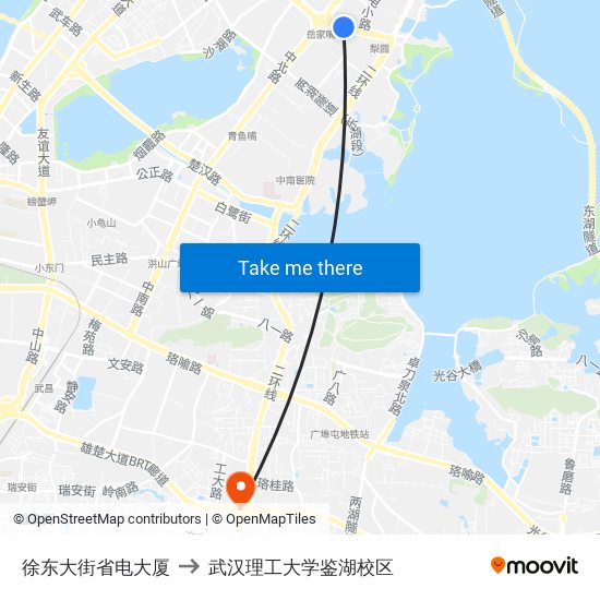 徐东大街省电大厦 to 武汉理工大学鉴湖校区 map