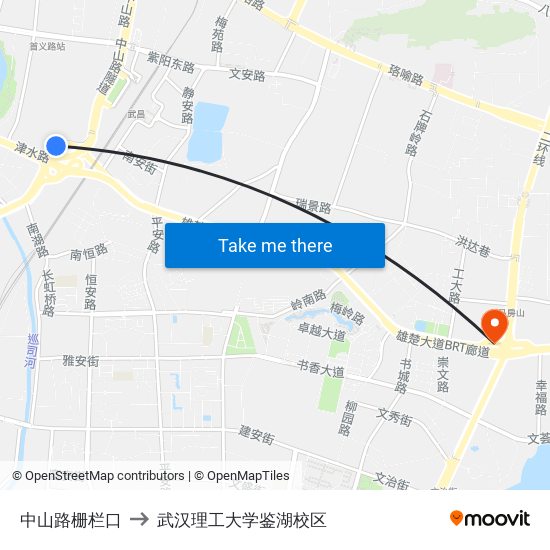 中山路栅栏口 to 武汉理工大学鉴湖校区 map