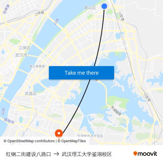 红钢二街建设八路口 to 武汉理工大学鉴湖校区 map