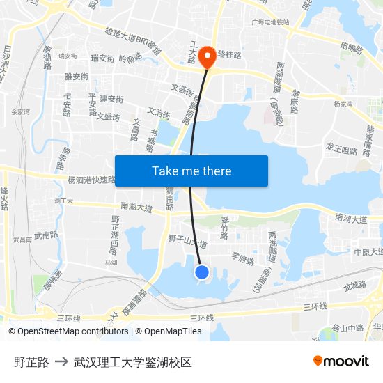 野芷路 to 武汉理工大学鉴湖校区 map