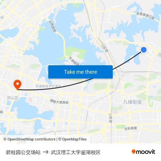 碧桂园公交场站 to 武汉理工大学鉴湖校区 map